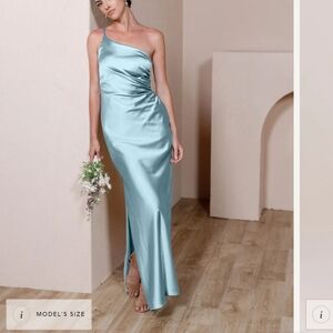 Light blue satin bridesmaid dress